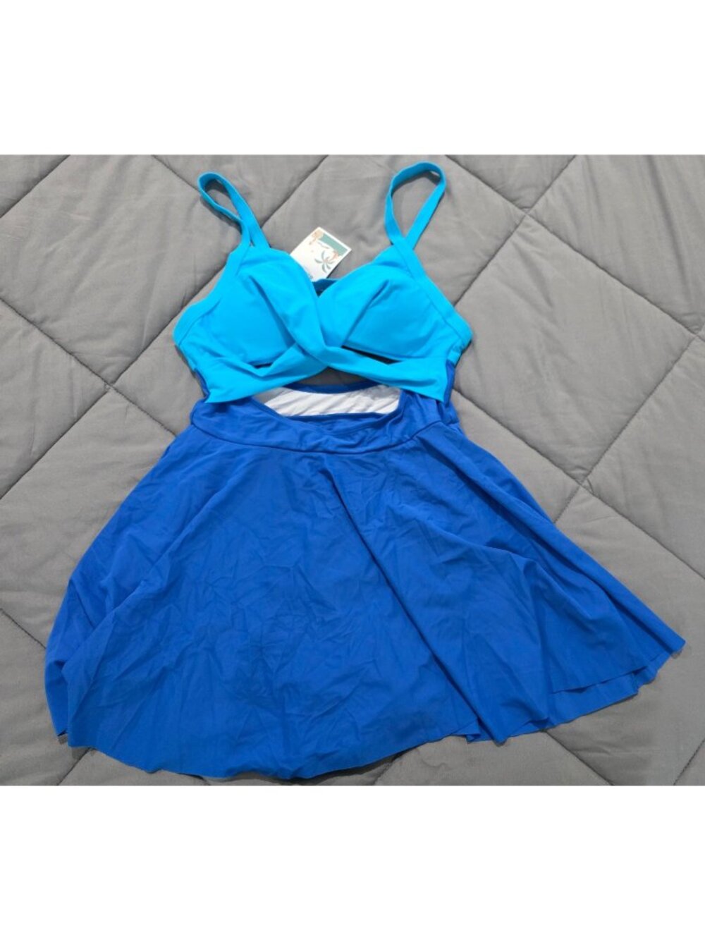 NWT B2Prity Women's Size Medium Blue Halter Cut Out Blue Swimdress One Piece